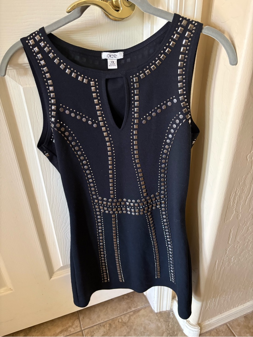 Cache Black Studded Sleeveless Mini Dress